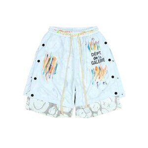 Colorful Printed Mesh Sports Shorts White